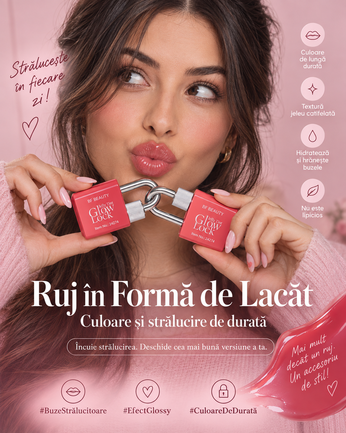 Ruj în Formă de Lacăt – Culoare și Strălucire de Durată